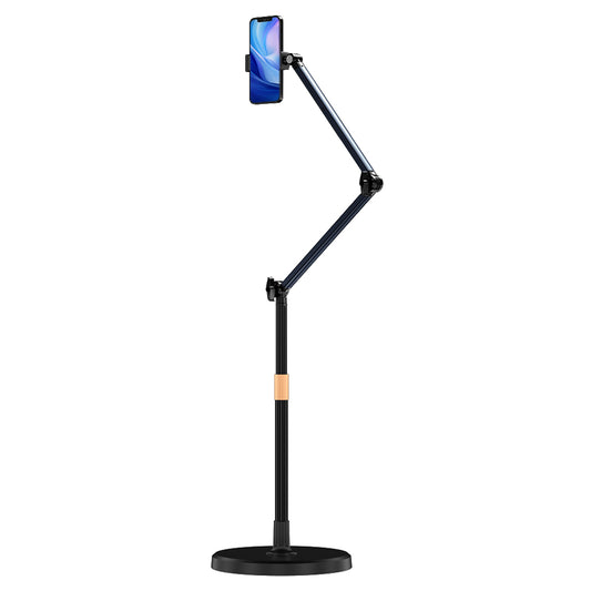 Phone Stand Overhead Stand, Adjustable Cell Phone Holder, Multiangle, 3-Part Adujustable,Horizontal Recording Stand, Compatible with 3.5-11" Phone/Tablet/iPad/iPhone, Black