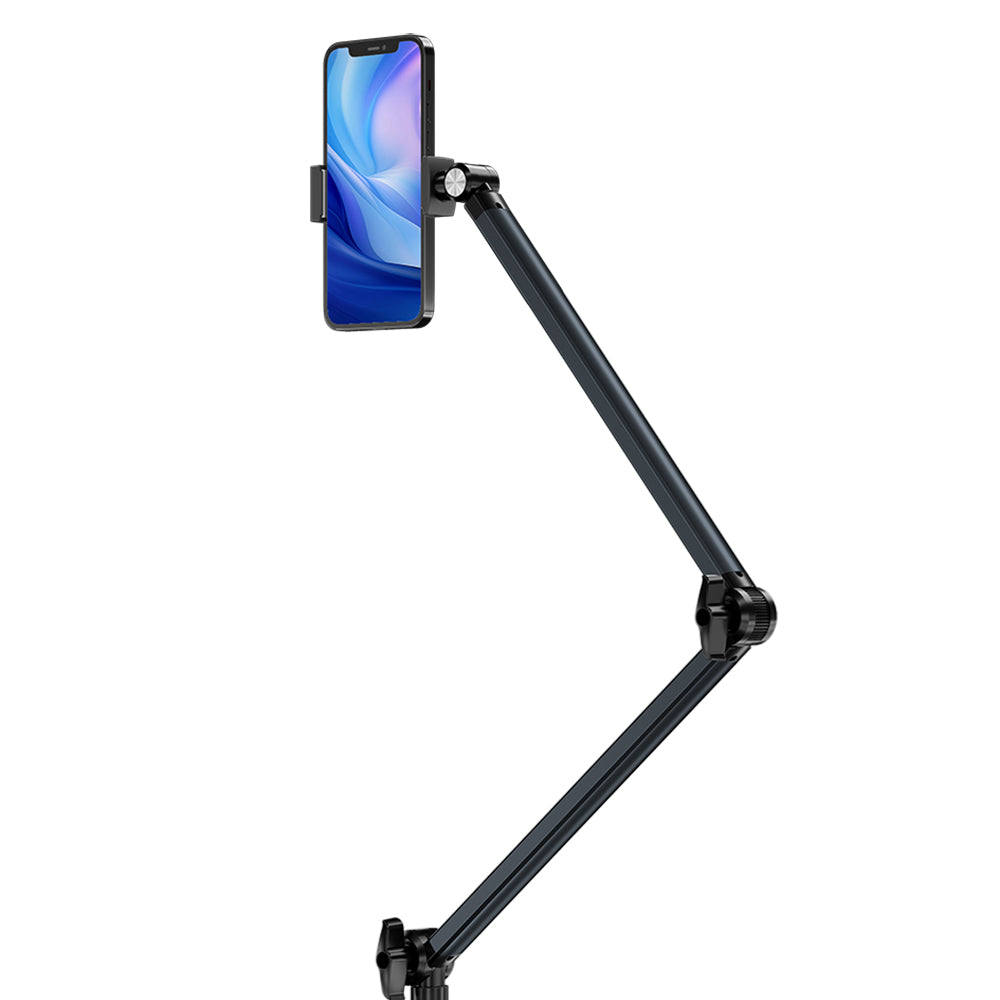 Phone Stand Overhead Stand, Adjustable Cell Phone Holder, Multiangle, 3-Part Adujustable,Horizontal Recording Stand, Compatible with 3.5-11" Phone/Tablet/iPad/iPhone, Black